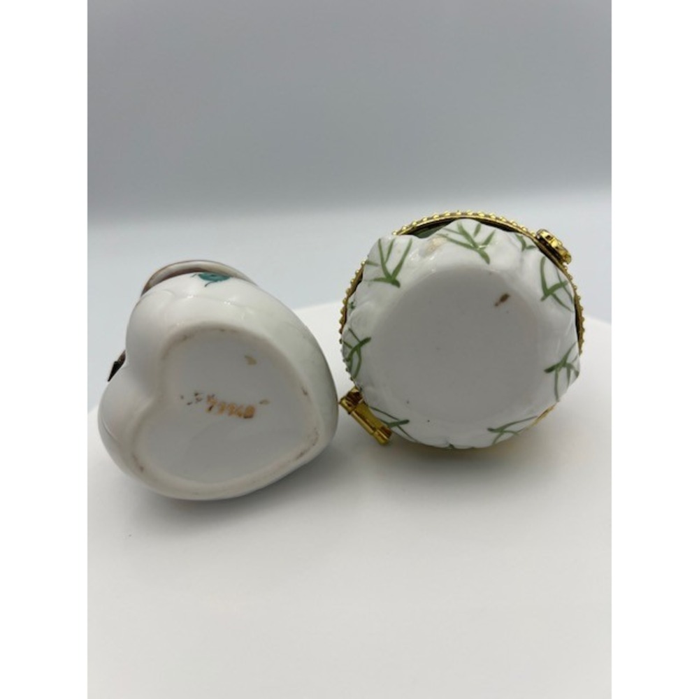Limoges Porcelain Trinket Box Set Butterfly Heart Ladybug Hand Painted 2pc - Picture 11 of 12